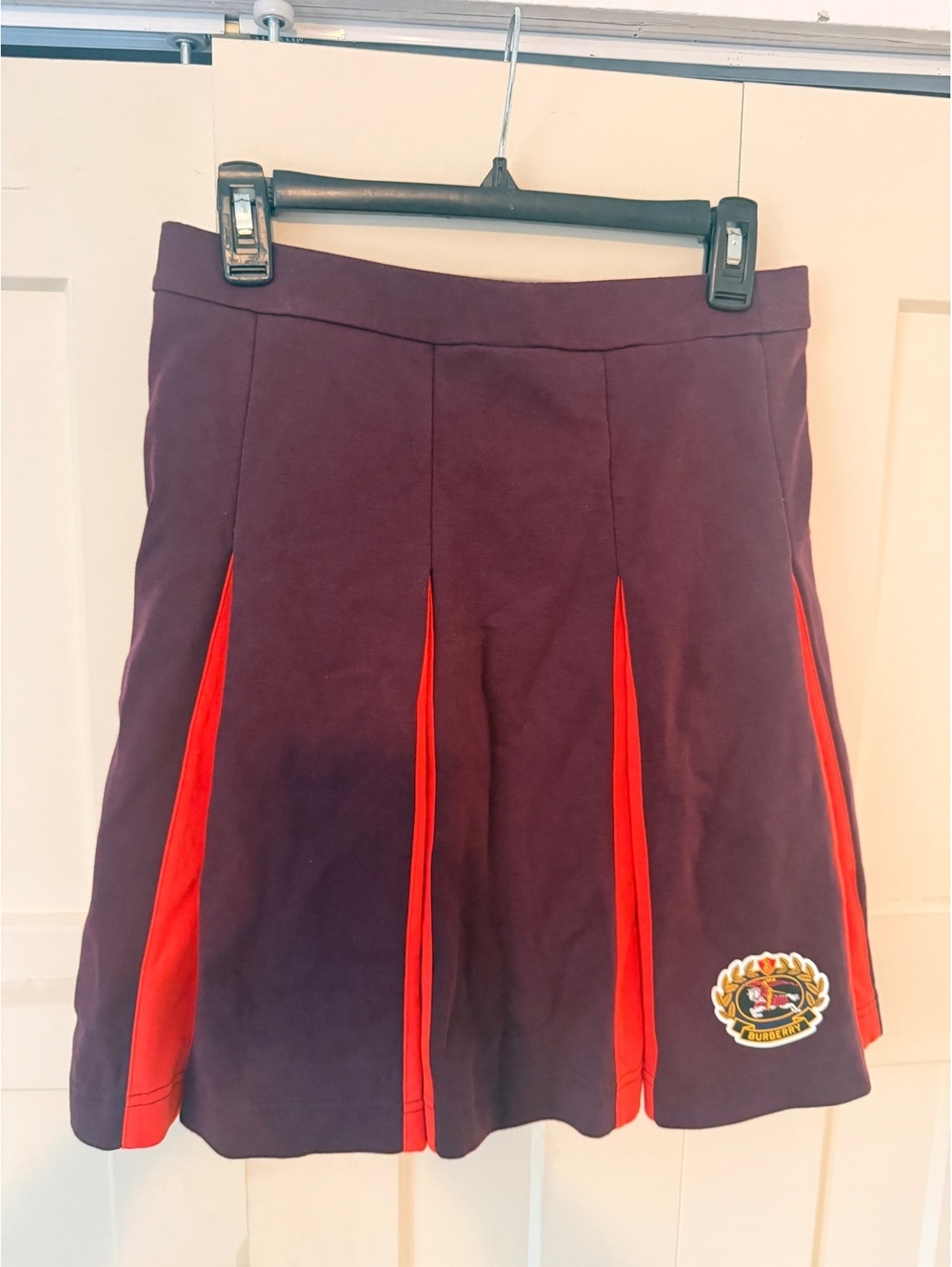 Burberry London England kids burgundy Gabrielle varsity pleated skirt size 14 Y